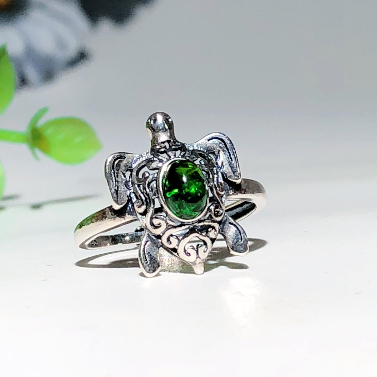 Sterling Silver S925 Turtle with Crystal Ring Crystal Healing Bulk Wholesale