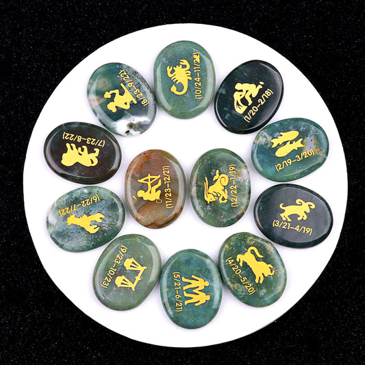 Crystal Twelve Constellation Flat Palm Stone Set Crystal Healing Bulk Wholesale