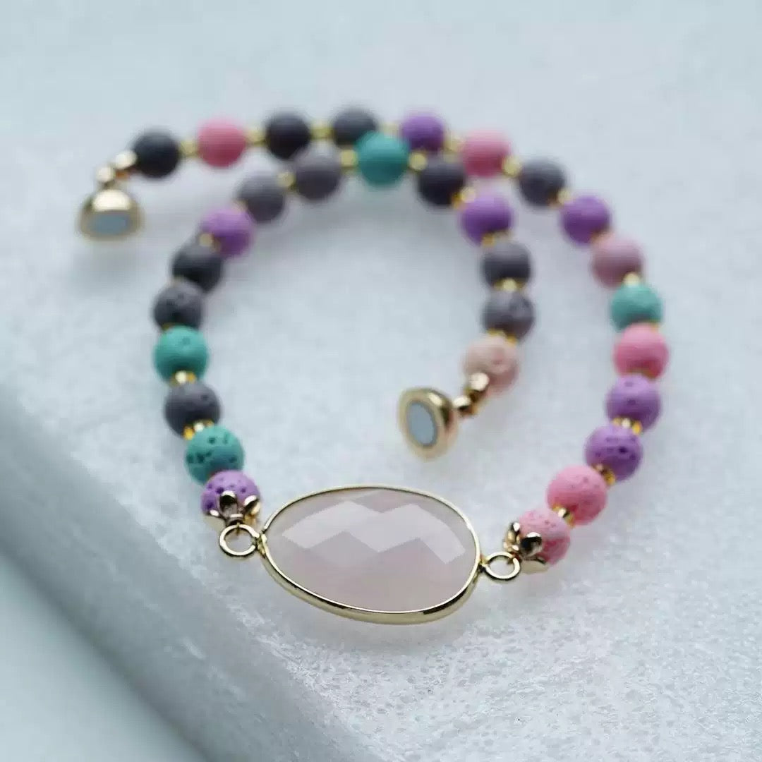 Colorful Lava Rock Pet Collar with Magnet Buckle for Cat Crystal Healing Bulk Wholesale