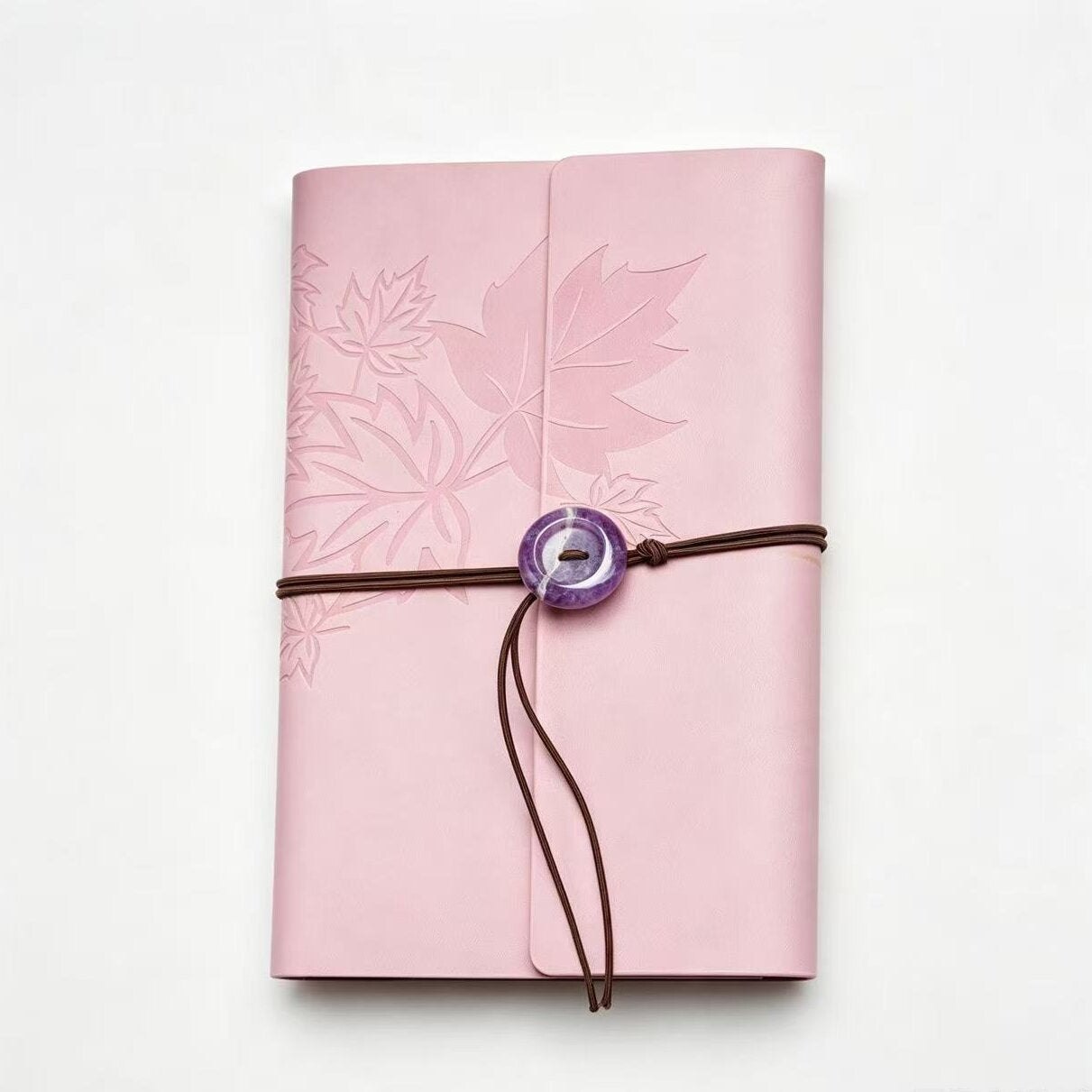 PU Leather Journal Notebook with Natural Crystal Button Decoration Crystal Healing Bulk Wholesale
