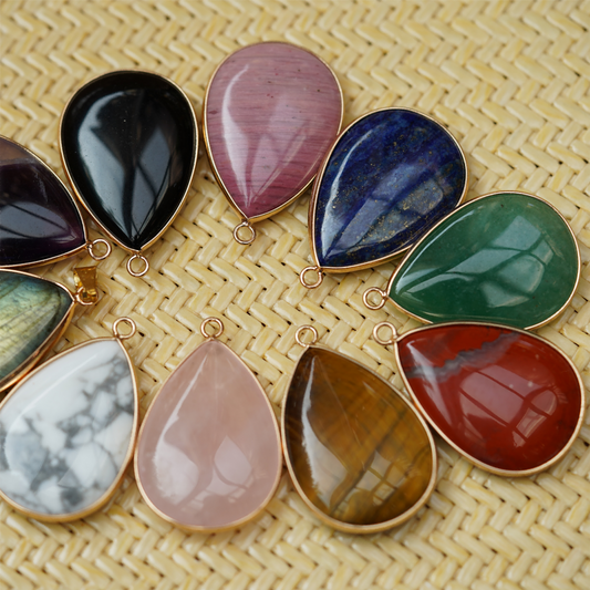 35mm Mixed Crystal Golden Trim Sliver Trim Water Drop Shape Pendant Crystal Healing Bulk Wholesale