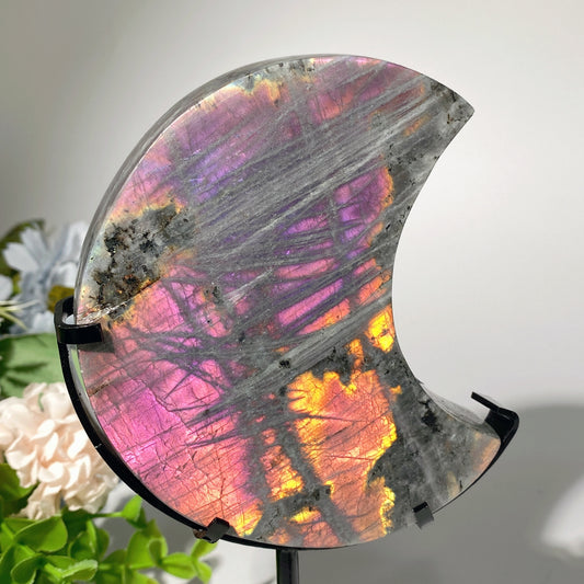 4.0"-5.5" Labradorite Moon with Stand Crystal Healing Bulk Wholesale