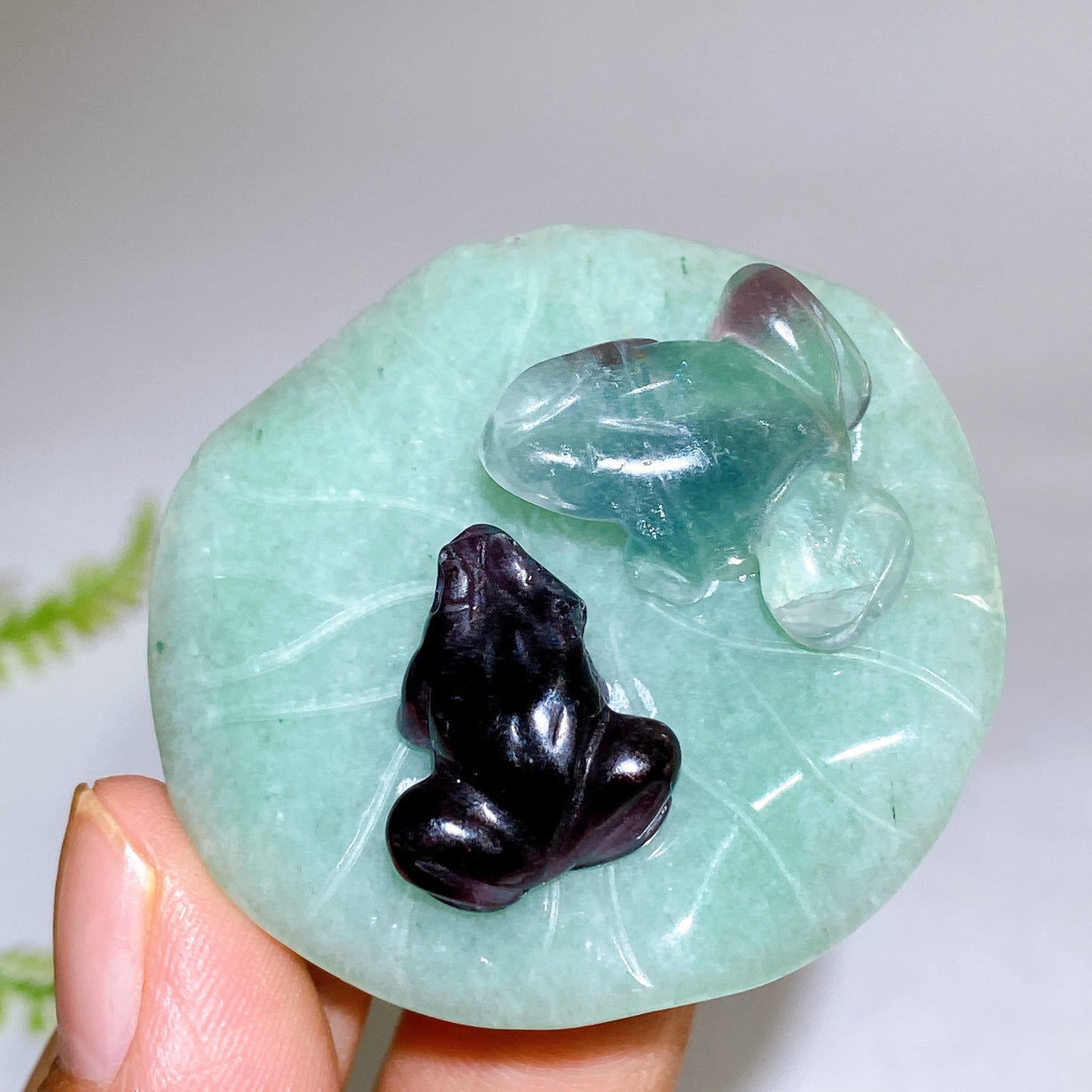 2.0" Fluorite Frogs on Aventurine Lotus Leaf Carving Crystal Healing Bulk Wholesale