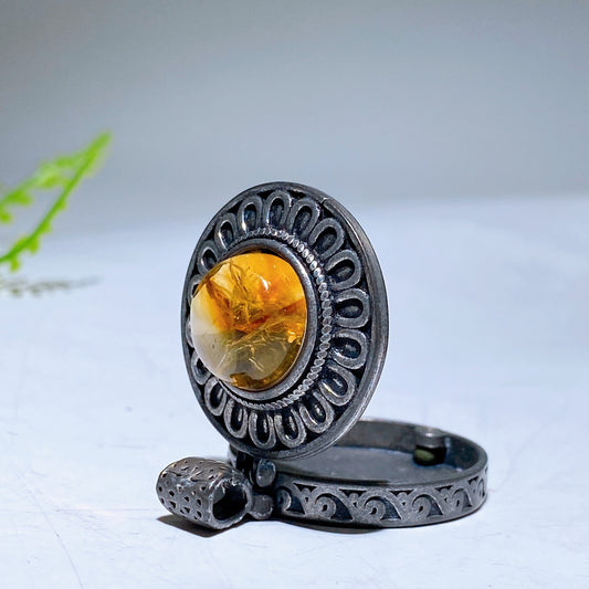 25mm Vintage Silver Metal Citrine Pendant Crystal Healing Bulk Wholesale