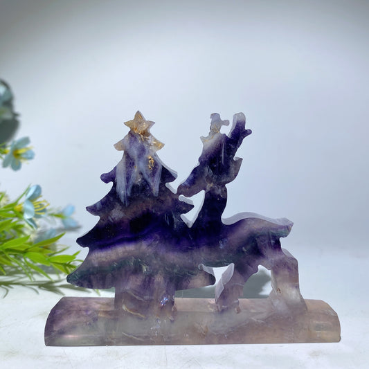 3.8" Mixed Crystal Christmas Tree & Deer Carvings Crystal Healing Bulk Wholesale