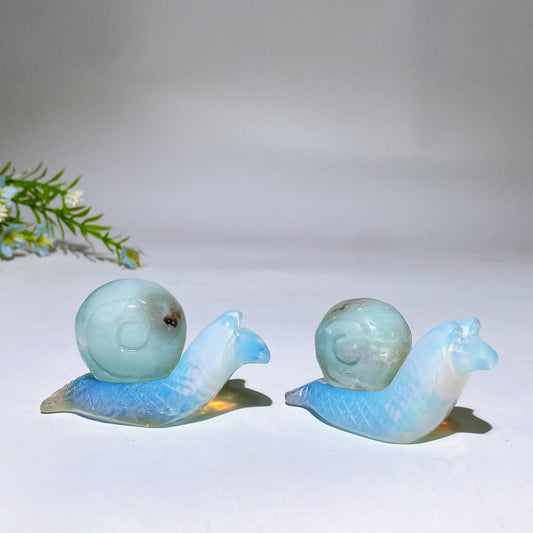 2.5" Opalite Snail with Fluorite Sky Blue Shell Carving Crystal Healing Bulk Wholesale