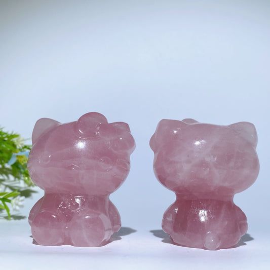 2.2" Rose Quartz Hello Kitty Carvings Crystal Healing Bulk Wholesale