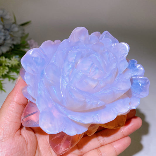 5.1" Pink Opalite Peony Flower Carving Crystal Healing Bulk Wholesale
