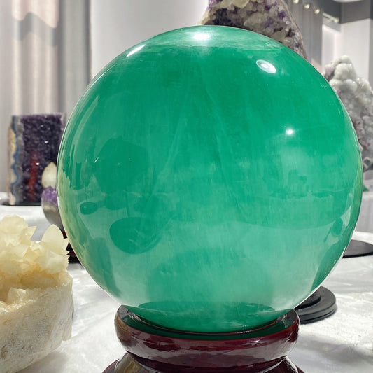 Large Unique Blue Green Fluorite Sphere with Stand Crystal Healing
