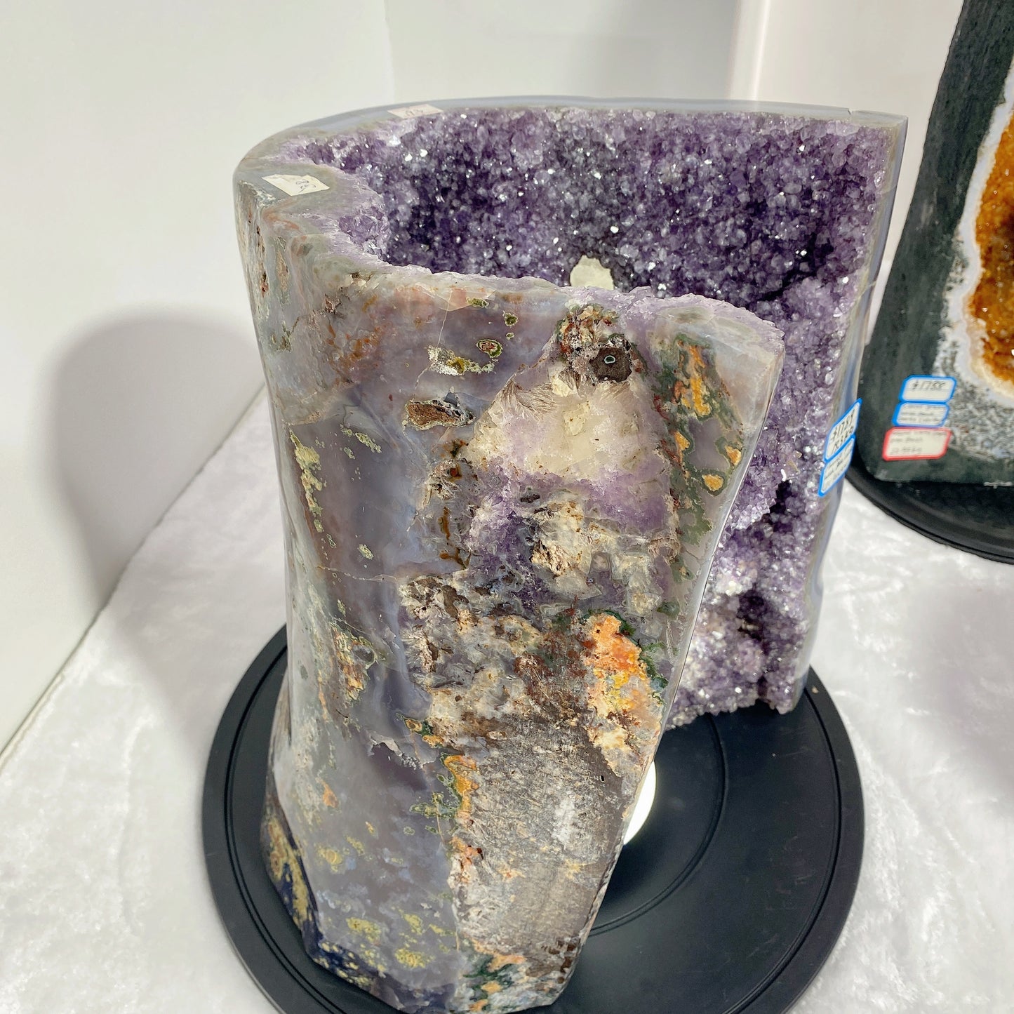 Large Unique UV Reactive Amethyst Grow with Pink Calcite Specimen Crystal Healing