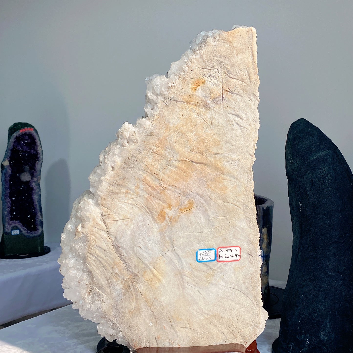 Large Unique Calcite Cluster Specimen with Display Stand Crystal Healing