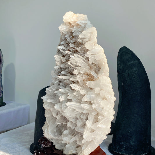 Large Unique Calcite Cluster Specimen with Display Stand Crystal Healing