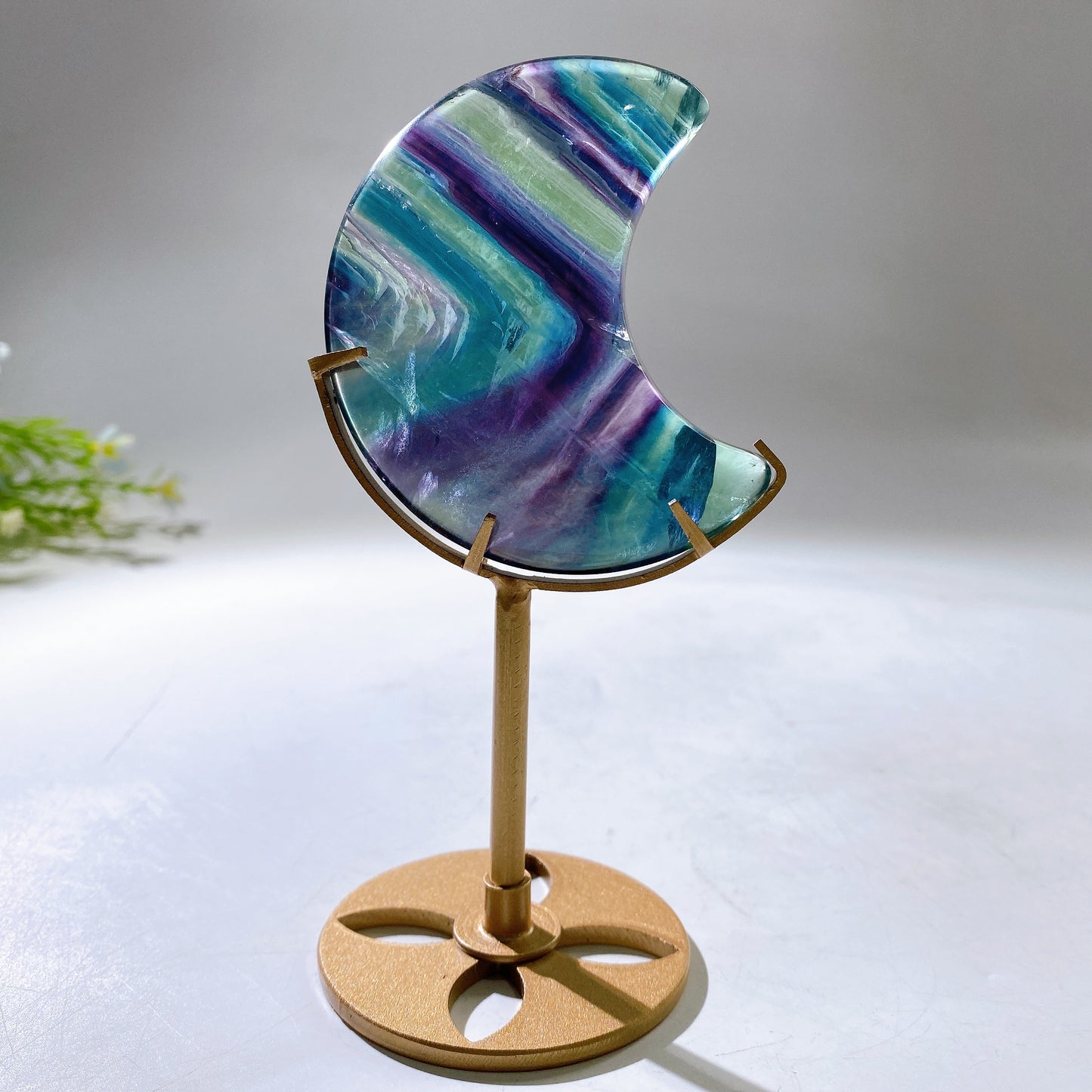 Rainbow Fluorite Moon Carving with Stand Crystal Healing Bulk Wholesale