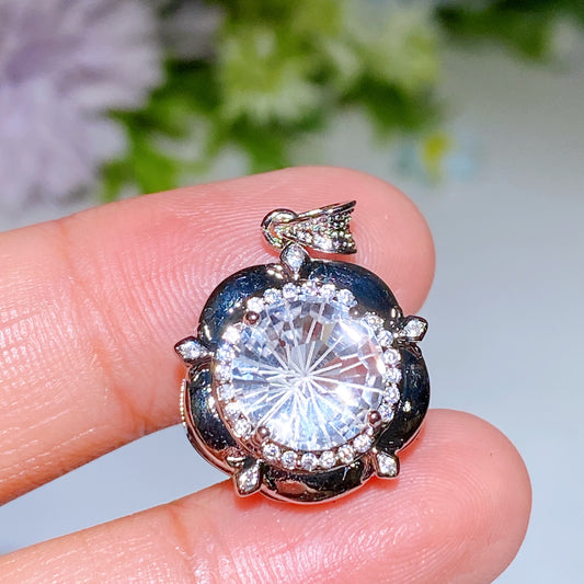 Cooper Silver Plated Faceted Clear Quartz Pendant