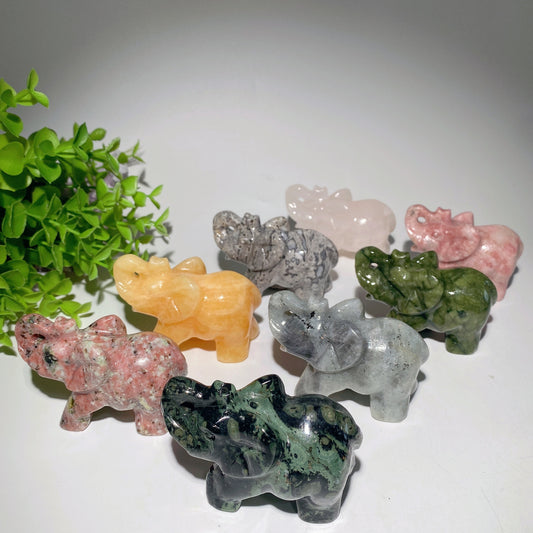 3.2" Mixed Crystal Elephant Carvings Crystal Healing Bulk Wholesale