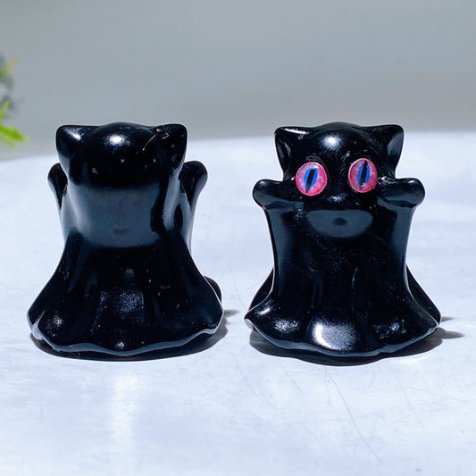 1.6" Black Obsidian Ghost Carving for Halloween Wholesale