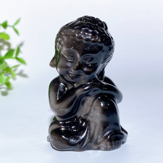 2.5" Silver Obsidian Buddha Carvings Crystal Healing Bulk Wholesale