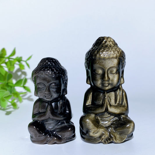 2.4"-2.9" Silver Obsidian Golden Obsidian Buddha Carvings Crystal Healing Bulk Wholesale