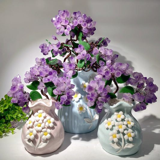 Ceramic Vase with Amethyst Flower Crystal Healing Bulk Wholesale