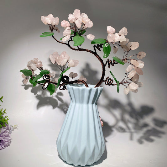 Ceramic Vase with Rose Quartz Flower Crystal Healing Bulk Wholesale