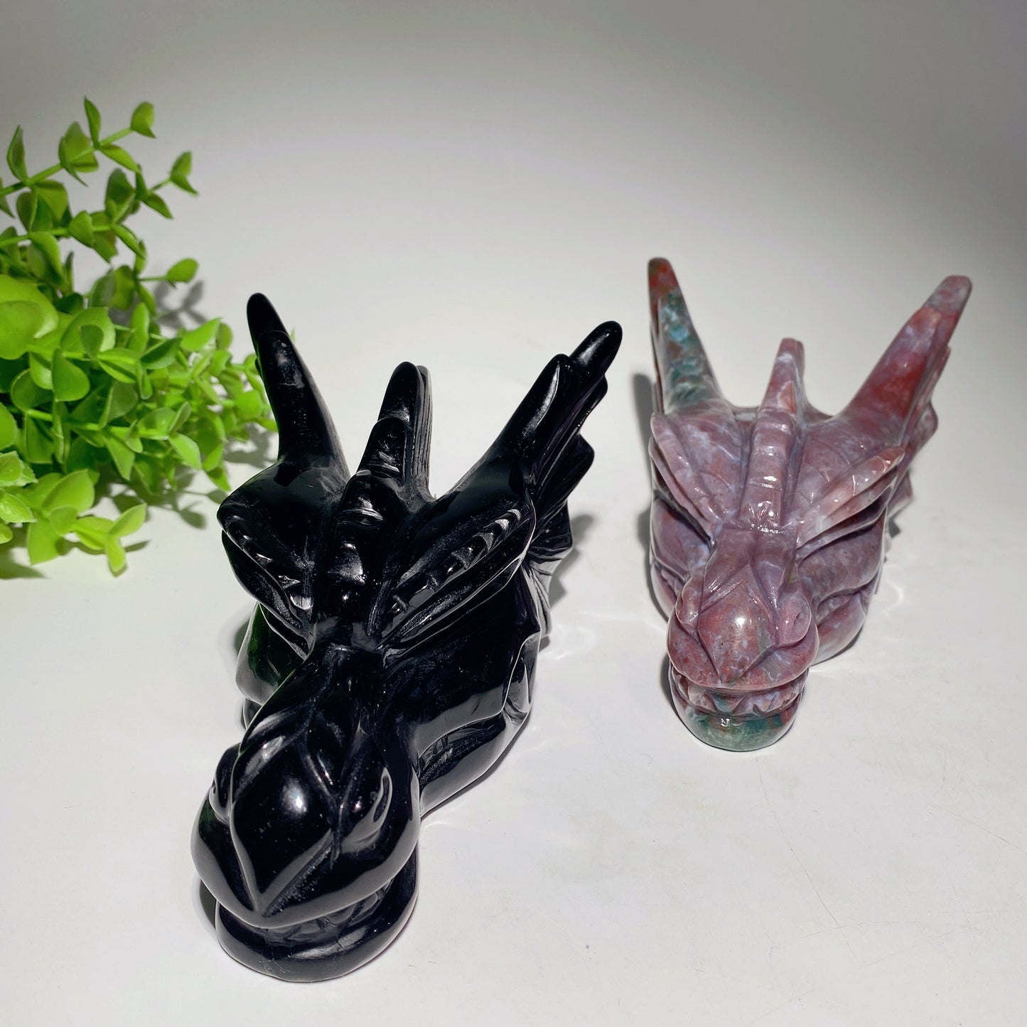6.5" Black Obsidian Ocean Jasper Dragon Head Carvings Crystal Healing Bulk Wholesale
