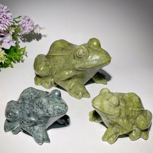 4.5"-8.7" Serpentine Jade Frog Carvings Crystal Healing Bulk Wholesale