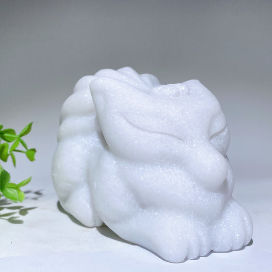 5.7" White Jade Nine-tail Fox Carvings Crystal Healing Bulk Wholesale