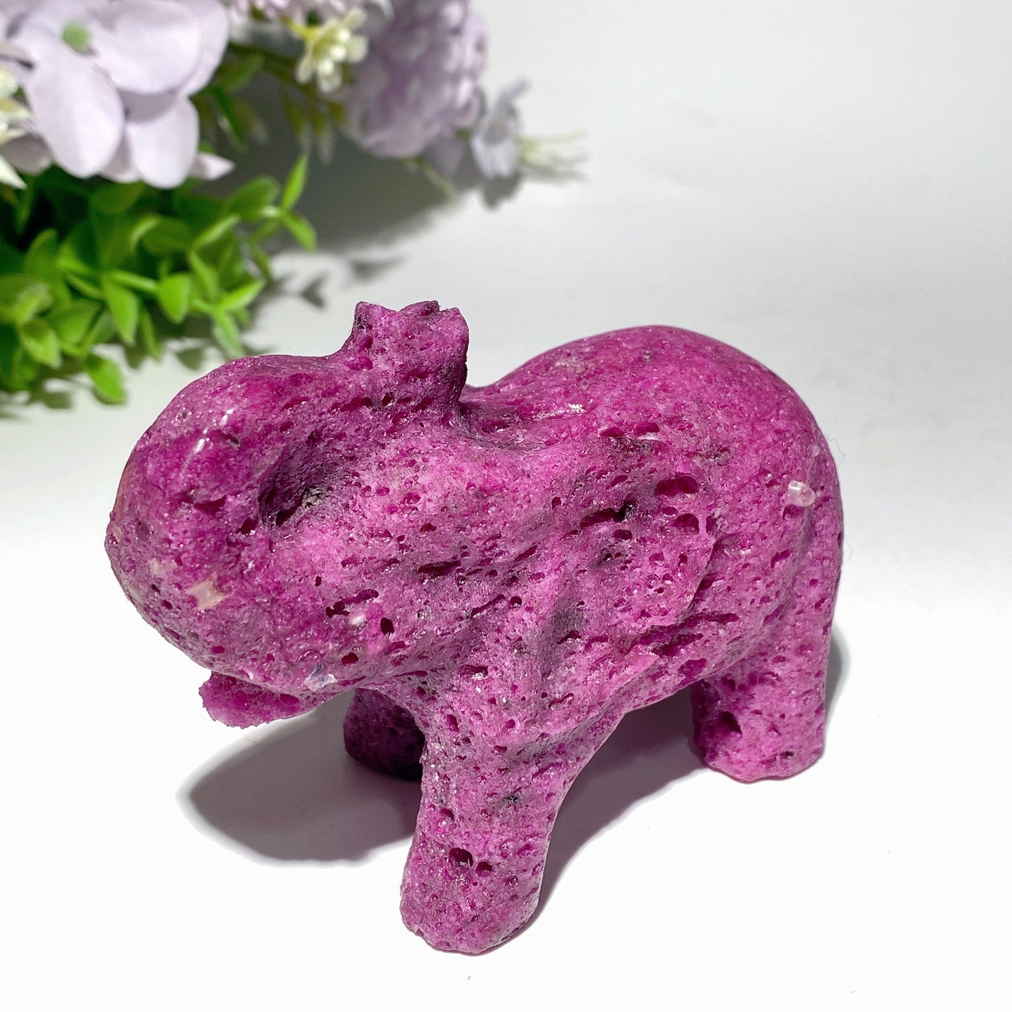 4.0" UV Reactive Honeycomb Ruby Caclcite Elephant Carvings Crystal Healing Bulk Wholesale