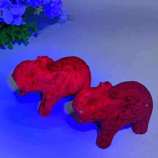4.0" UV Reactive Honeycomb Ruby Caclcite Elephant Carvings Crystal Healing Bulk Wholesale