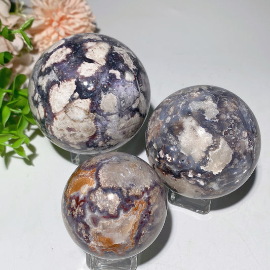 1.8"-3.0" UV Reactive Blue Flower Agate Sphere Crystal Healing Bulk Wholesale
