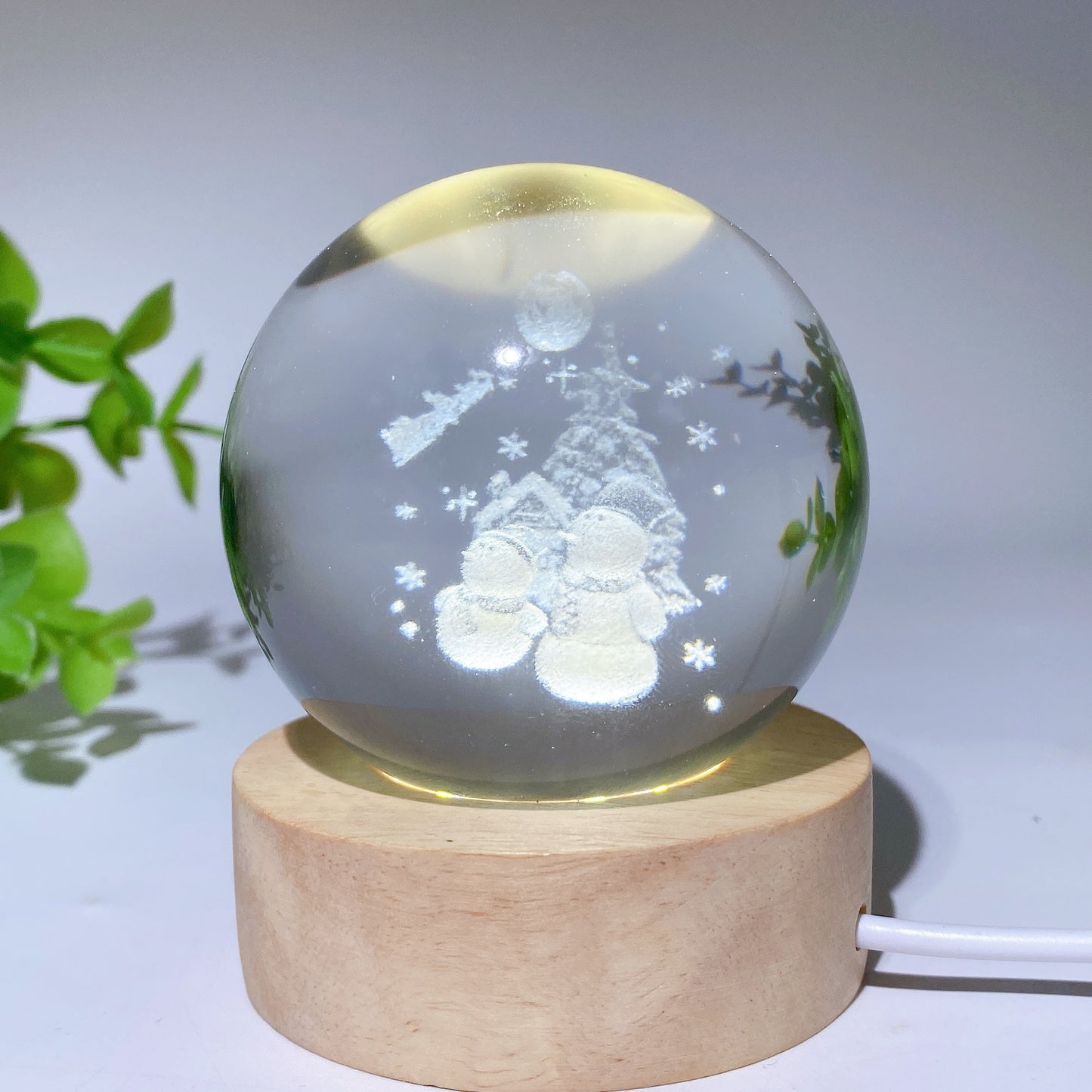 6cm 3D Inner Carvings Christmas Scene Glass Sphere with Wooden Lamp Stand Crystal Healing Bulk Wholesale