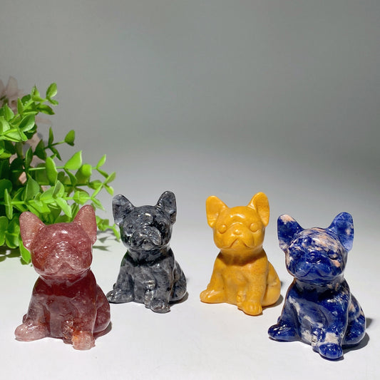 2.3" Mixed Crystal Bull Dog Carvings Crystal Healing Bulk Wholesale