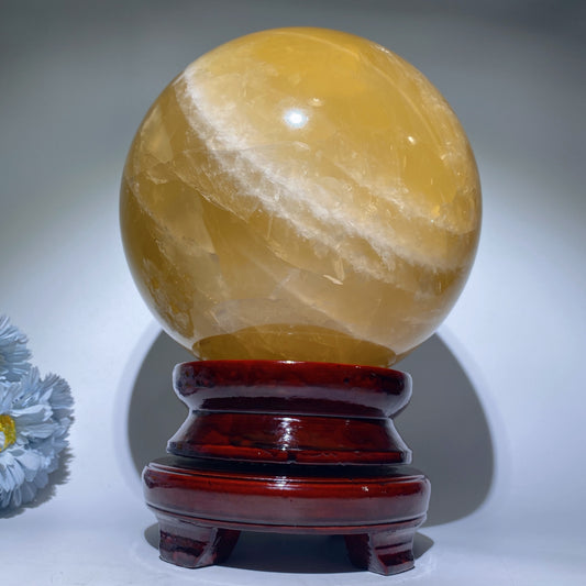 Large Unique Star Citrine Sphere with Wooden Stand Crystal Healing