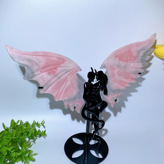 Large Crystal Devil Couple's Wings Carvings with Stand Crystal Healing Bulk Wholesale