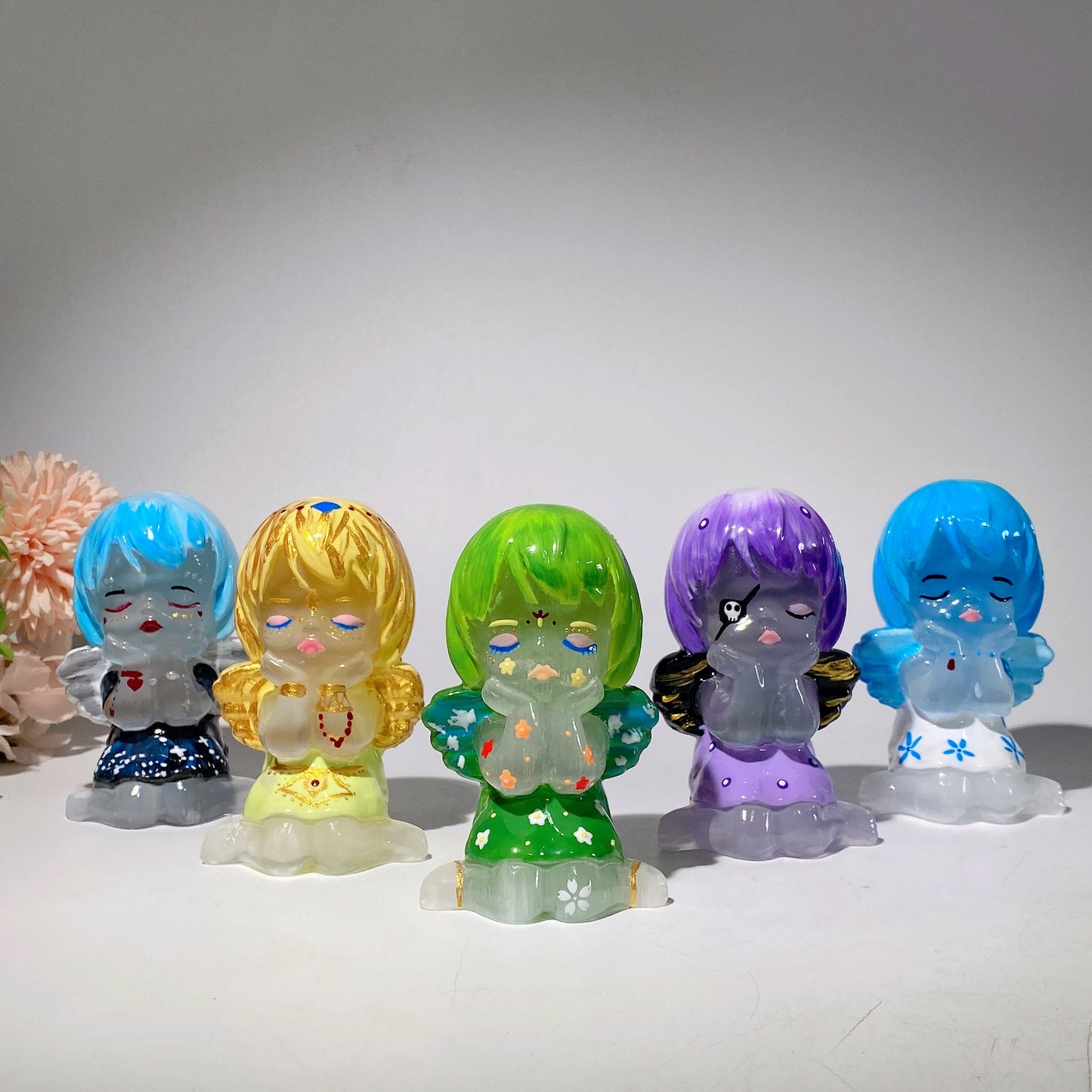 3.8" Selenite Angel Carvings with Hand Printing Crystal Healing Bulk Wholesale