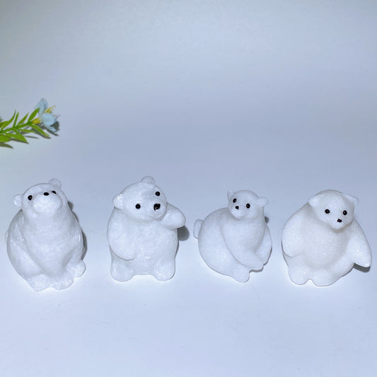 1.9"-2.2" White Jade Polar Bear Carvings Crystal Healing Bulk Wholesale