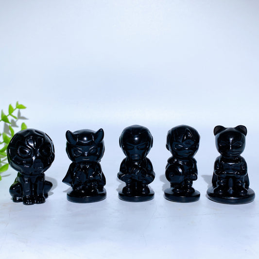 2.1" Black Obsidian Marvel Series Character Carvings Crystal Healing Bulk Wholesale