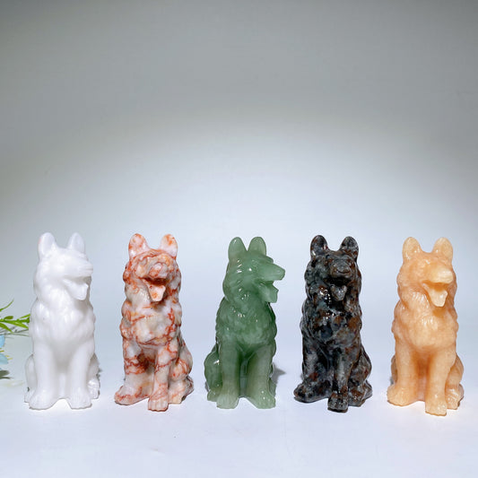 3.1" Mixed Crystal German Shepherd Dog Carvings Crystal Healing Bulk Wholesale