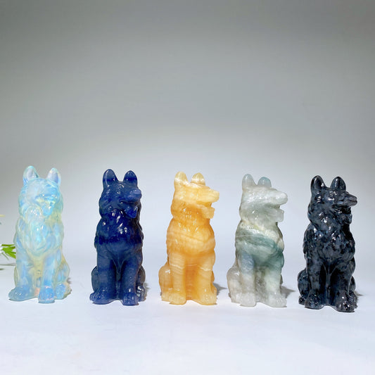 3.1" Mixed Crystal German Shepherd Dog Carvings Crystal Healing Bulk Wholesale