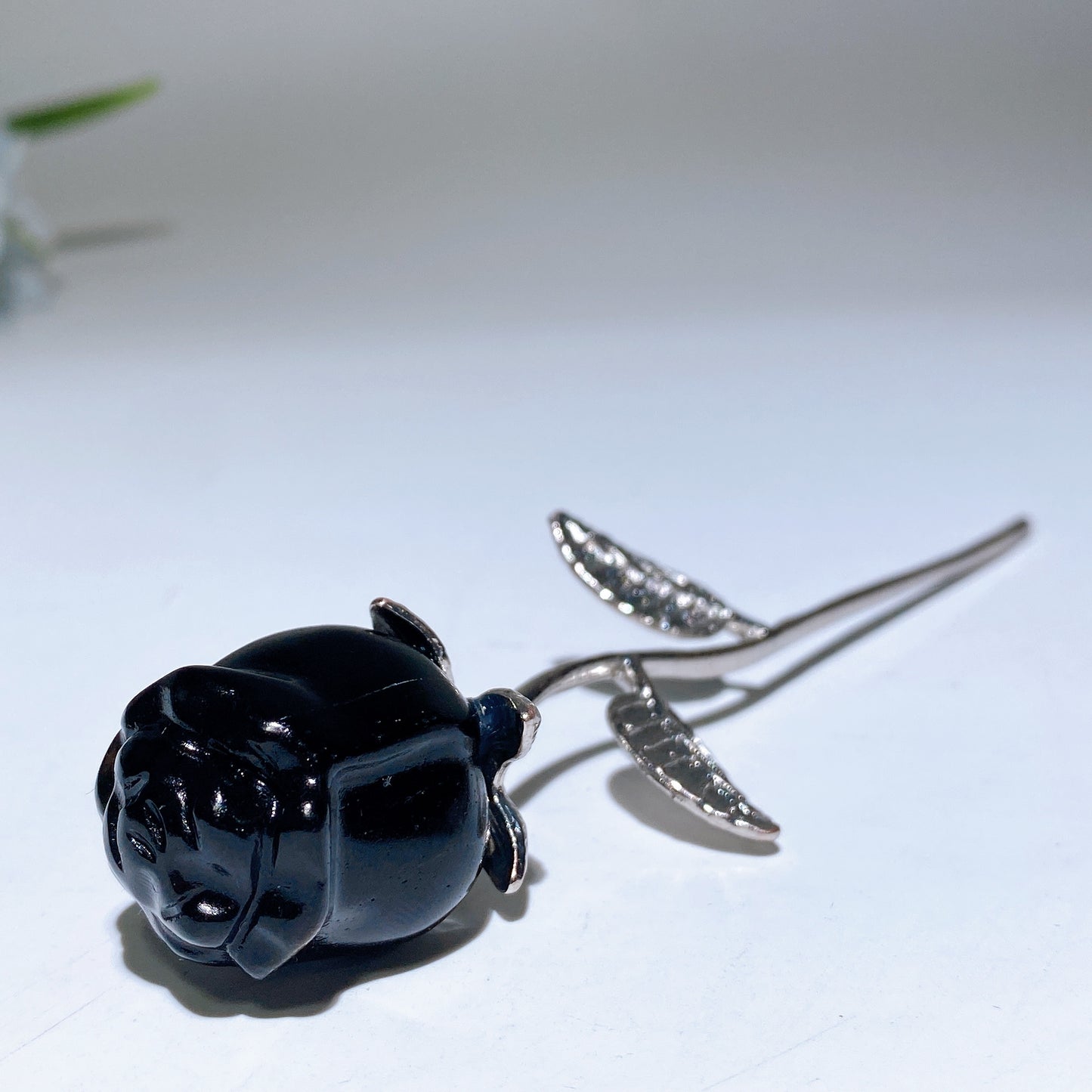 Crystal Rose Flower Carving with Silver Metal Stem Crystal Healing Bulk Wholesale
