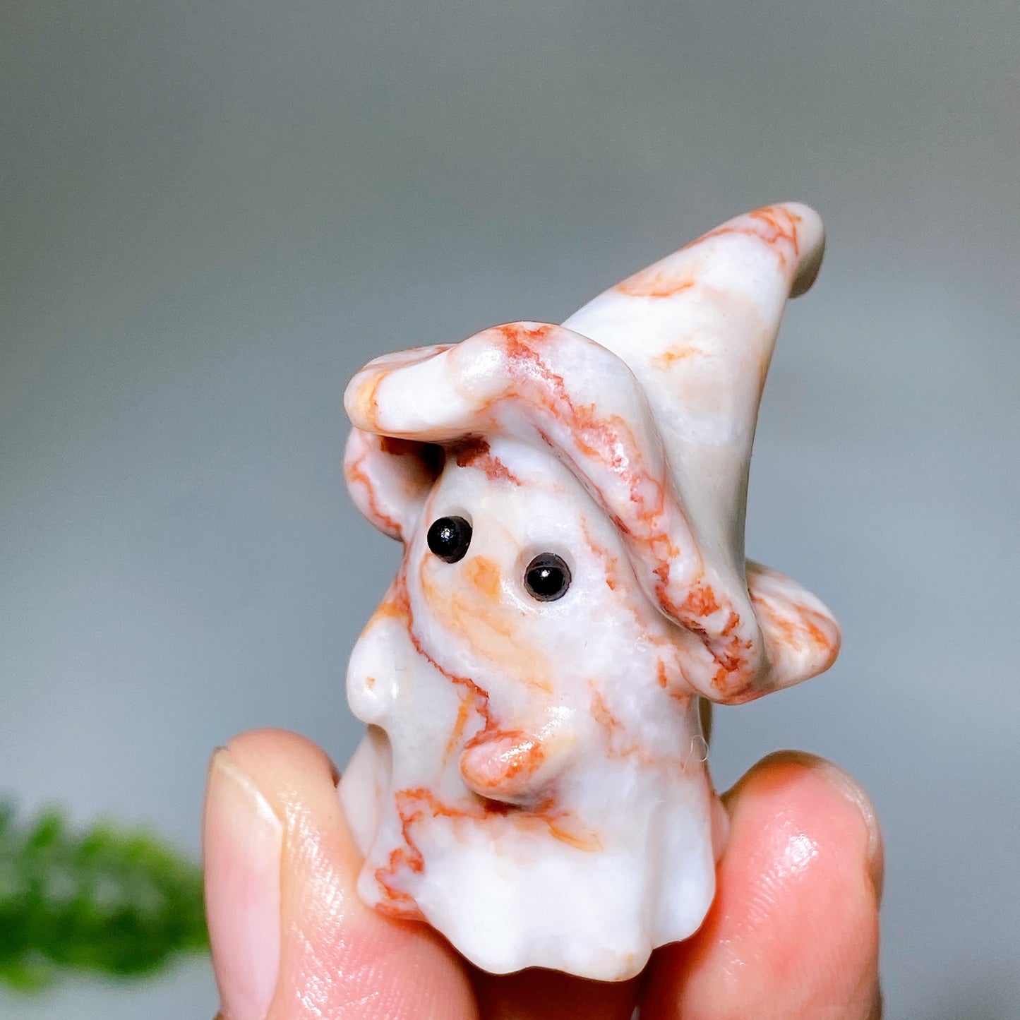 1.5" Natural Crystal Ghost with Witch's Hat Carving for Halloween Wholesale
