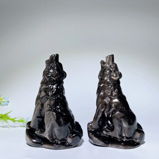 4.0"-4.6" Silver Obsidian Golden Obsidian Wolf Carvings Crystal Healing Bulk Wholesale
