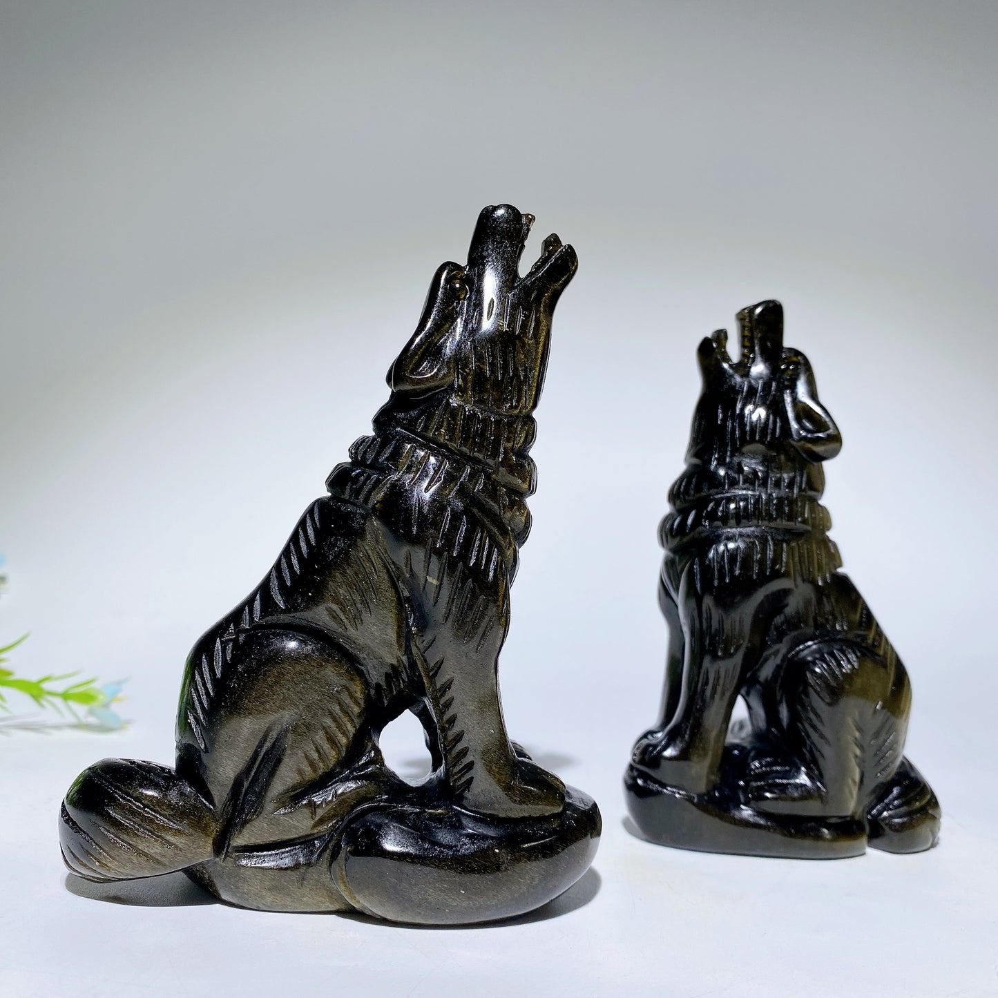 4.0"-4.6" Silver Obsidian Golden Obsidian Wolf Carvings Crystal Healing Bulk Wholesale