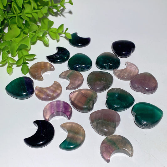 1.1" Fluorite Heart Moon Carvings Crystal Healing Bulk Wholesale
