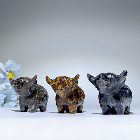 2.1" Mixed Crystal Highland Cattle Carvings Crystal Healing Bulk Wholesale