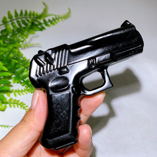 3.7" Black Obsidian Yooperlite Gun Carving Wholesale