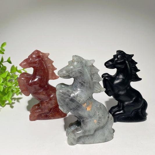 4.0" Mixed Crystal Horse Carvings Crystal Healing Bulk Wholesale