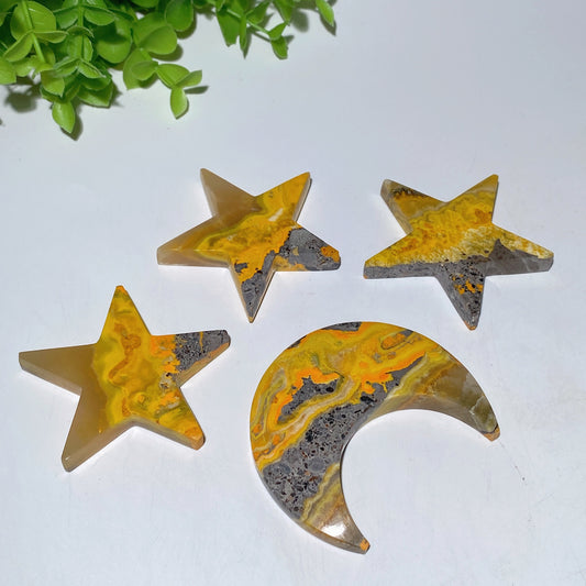 2.2"-2.8" Bumblebee Jasper Star Moon Carvings Crystal Healing Bulk Wholesale
