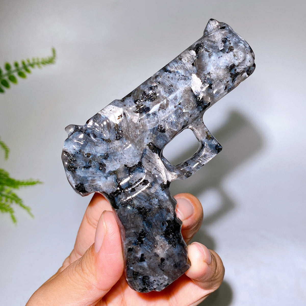 3.7" Black Obsidian Yooperlite Gun Carving Wholesale New