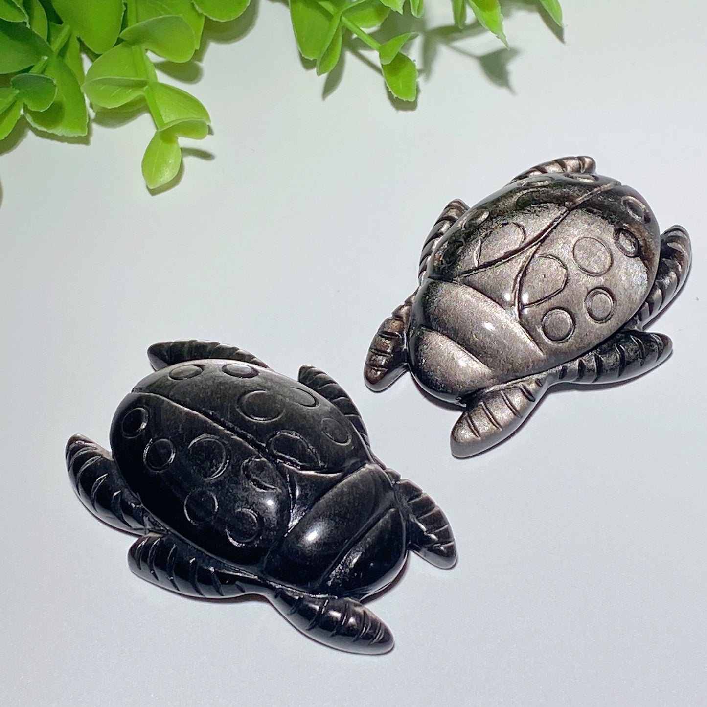 2.7" Silver Obsidian Ladybug Carvings Crystal Healing Bulk Wholesale